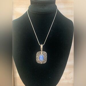 Premier Designs Silver Necklace with Blue Pendant